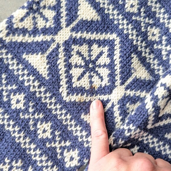 Vintage Norway Design Handknit Blue White Fair Isle Moose Wool Cardigan Sweater - Picture 9 of 10